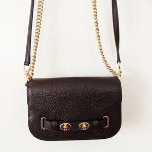 COACH crossbody Bag Chain Brown Leather Gold